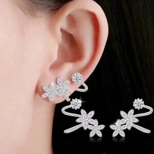 New 925 Silver Sapphire Flower Ear Cartilage Clips